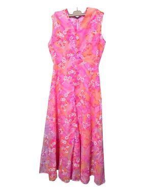 Pink Coral Floral Sleeveless Long Dress